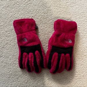 Fuzzy Hot Pink North Face Gloves